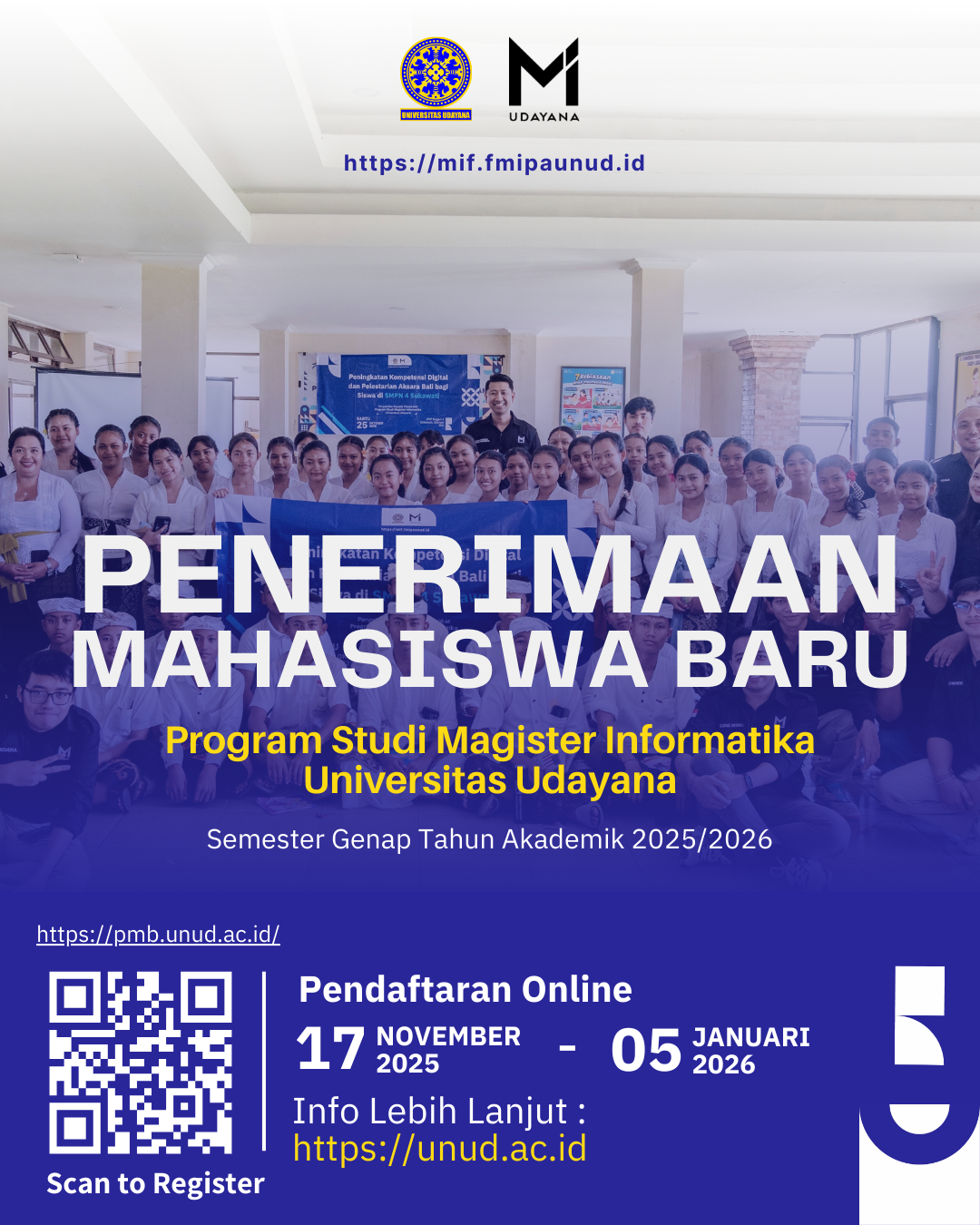 📢 Penerimaan Mahasiswa Baru Magister Informatika Universitas Udayana Semester Genap TA 2025/2026 Telah Dibuka!